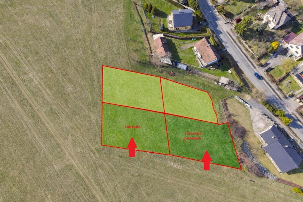 Prodej stavebního pozemku 1281 m² Zábřeh 3 200 000 Kč (2 498 Kč/m²), pohled na vyznačený pozemek